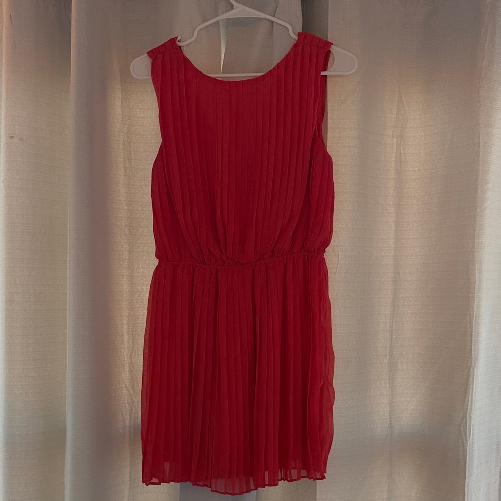 Lush Salmon Pleated Mini Dress